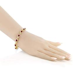 Gem Stone King 12.62 Ct Oval Red Created Ruby 18K Yellow Gold Plated Silver 7 Inch Bracelet With 1 Inch Extender 7 inch with 1 inch Extender
