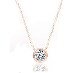 TJD 1/5 Carat Natural Brilliant Diamond Necklace 10 KT Rose Gold (H-I Color, I2 Clarity) Halo Diamond Necklace for Women Diamond Jewelry Gifts for Women