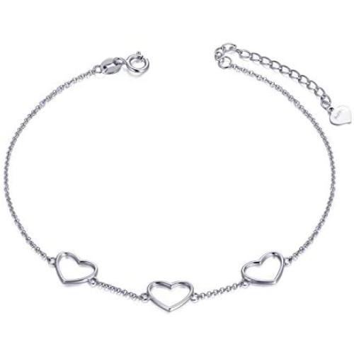 14k Gold Heart Bracelet for Women, Real Gold Fine Love Jewelry Gifts for Her,6.7''-8.1''