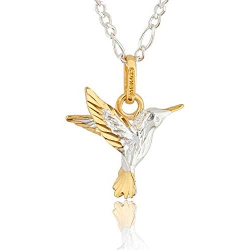 Hummingbird Necklace, Sterling Silver and 24K, TAMI, Floral Jewelry