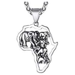 Fuqimanman2020 African Map African Elephant Necklace for Men Women Stainless Steel Tribal Egyptian Jewelry