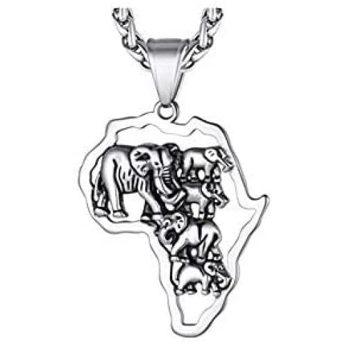 Fuqimanman2020 African Map African Elephant Necklace for Men Women Stainless Steel Tribal Egyptian Jewelry