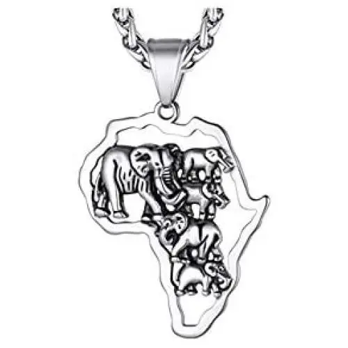Fuqimanman2020 African Map African Elephant Necklace for Men Women Stainless Steel Tribal Egyptian Jewelry