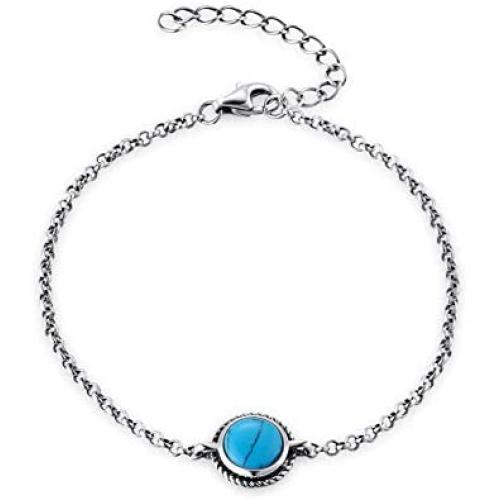Agvana Turquoise Bracelet Sterling Silver Created Blue Turquoise Bracelet December Birthstone Jewelry Christmas Gifts for Women Teen Girls Mom Grandma Wife Daughter, Adjustable Chain 6.7+1.6
