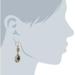 Betsey Johnson Carved Flower Medallion & Crystal Gem Drop Earrings