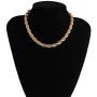 Fashion Cuban Chunky Link Chain Choker Necklace Punk Rhinestone Bling Gold Oval Handmade O-Shaped Twist Hollow Collar Necklace for Women Girls Party Birthday Nightclub Gifts Jewelry