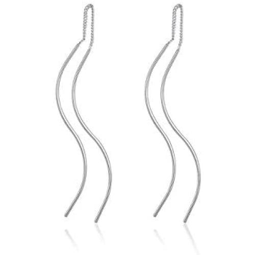 KEETEEN Double Curved Sterling Silver Threader Earrings Tassel Drop Dangle Earrings Gift for Girls Womens