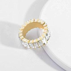 HSQYJ Rainbow Baguette Band Ring Eternity Band Cubic Zirconia Ring Gold Plated Fashion Luxury Jewelry Crystal Cocktail Rings for Women Girl Gift