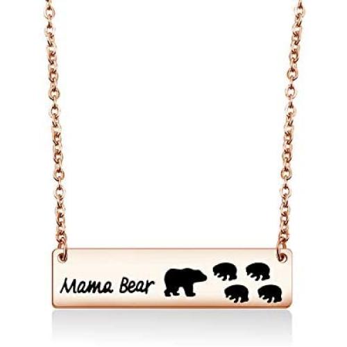 Zuo Bao Sweet Mama Bear Bar Necklace Mother Necklace Mama Bear Jewelry for New Mom