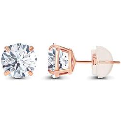 Solid 14K Yellow, White or Rose Gold 4mm Round Genuine Gemstone Birthstone Prong Set Stud Earrings For Women and Girls