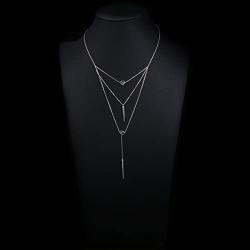 S925 Sterling Silver Multilayer Layered Connected Long Y Pendant Necklace for Women