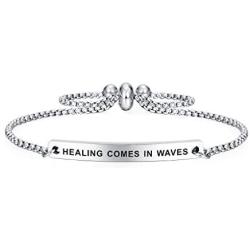 Dainty Cuff Bracelet - HEALING COMES IN WAVES - Sister Birthday Gift from Brother Motivational Jewelry