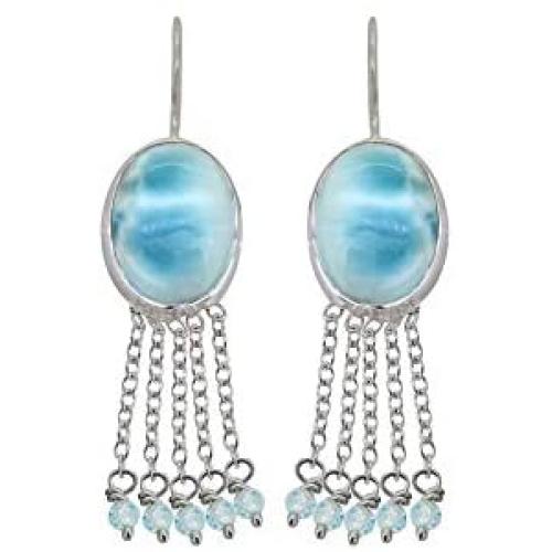 YoTreasure Larimar 925 Sterling Silver Fixed Earwire Chandelier Earrings Jewelry