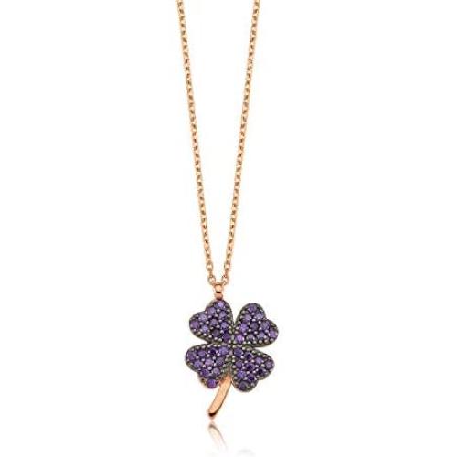 ENZOMAR Four Leaf Clover Amethyst Crystal Necklace for Women - Healing Crystals Jewelry, Teen Girl Jewelry, Sisters Necklace, Pregnancy Necklace for First Time Moms, Chakra Stones, Godmother Jewelry, Wonder Woman Necklace, New Mom Necklace for Women