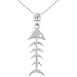 925 Sterling Silver Fishbone Fish Bones Skeleton Pendant Necklace