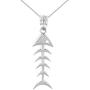 925 Sterling Silver Fishbone Fish Bones Skeleton Pendant Necklace
