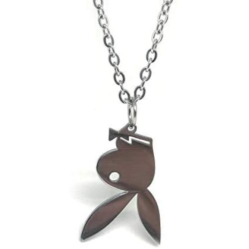 Gold Silver Jewelry World Playboy Bunny Necklace,15'' Rolo Chain in Pure 304 Stainless, with Antiqued Zinc Alloy Play Boy Rabbit Charm Pendant