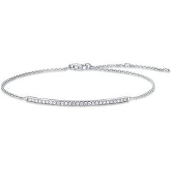 Carleen 14k Solid White Gold Diamond Dainty Bar Bracelet For Women Girls (0.216cttw, Clarity SI2, Color I-J), 7'' + 1.2'' Extender