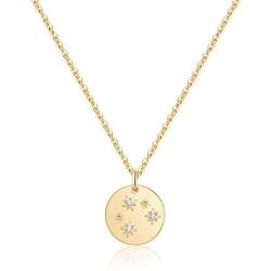 MONOZO Zodiac Necklace for Women, 14K Gold Filled CZ 12 Constellation Pendant Necklace Minimalist Zodiac Sign Necklaces Astrology Disc Necklace Jewelry Gifts for Girls