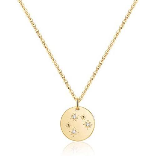 MONOZO Zodiac Necklace for Women, 14K Gold Filled CZ 12 Constellation Pendant Necklace Minimalist Zodiac Sign Necklaces Astrology Disc Necklace Jewelry Gifts for Girls