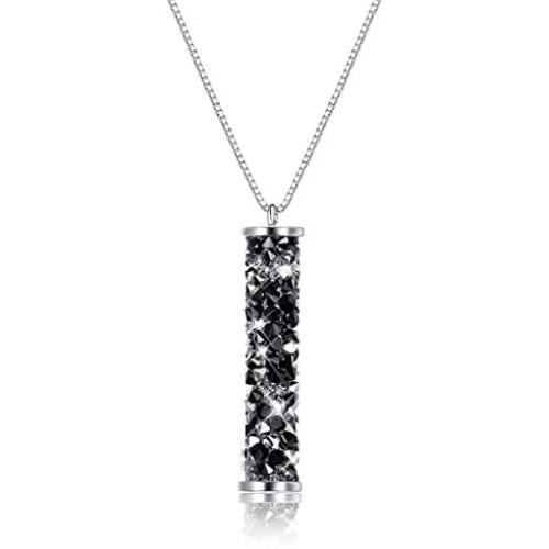 Sllaiss 925 Sterling Silver Necklace Swarovski Crystal Vertical Bar Pendant Necklace for Women Black Crystal Necklace Gift for Her Y Necklace