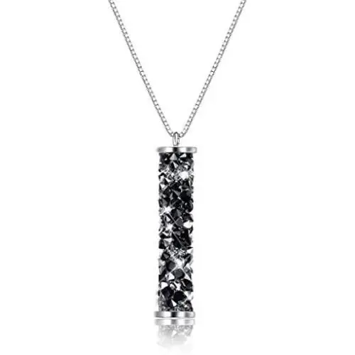 Sllaiss 925 Sterling Silver Necklace Swarovski Crystal Vertical Bar Pendant Necklace for Women Black Crystal Necklace Gift for Her Y Necklace Sllaiss 925 Sterling Silver Necklace Swarovski Crystal Vertical Bar Pendant Necklace for Women Black Crystal Necklace Gift for Her Y Necklace