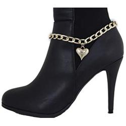 TFJ Women Fashion Jewelry Boot Bracelet Gold Metal Chain Links Shoe Bling Love Heart Charm