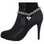 TFJ Women Fashion Jewelry Boot Bracelet Gold Metal Chain Links Shoe Bling Love Heart Charm