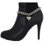 TFJ Women Fashion Jewelry Boot Bracelet Gold Metal Chain Links Shoe Bling Love Heart Charm
