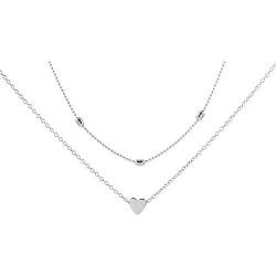 Layered Heart Beads Chain Clavicle Choker Necklace Bird Leaf Pendant Simple Boho Beach Jewelry-Silver