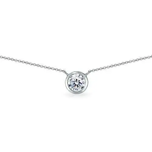 Sterling Silver 6mm Round Bezel-Set Dainty Choker Necklace Made with Swarovski Zirconia Sterling Silver 6mm Round Bezel-Set Dainty Choker Necklace Made with Swarovski Zirconia