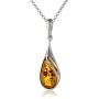 Ian and Valeri Co. Certificate Genuine Amber Sterling Silver Pear Shape Pendant Chain 18'' Necklace