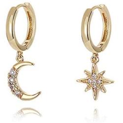 Personality Asymmetric Crystal Star Drop Earrings La Raffine Delicate Joker Moon Style Women Earrings Jewelry