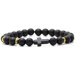 Xusamss Fashion 8MM Matte Agate Beads Bracelet Cross Elastic Link Bracelet,7 1/2 Wrist