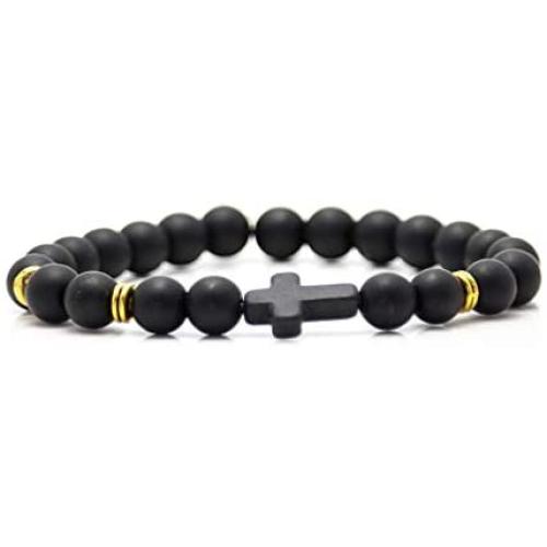 Xusamss Fashion 8MM Matte Agate Beads Bracelet Cross Elastic Link Bracelet,7 1/2 Wrist
