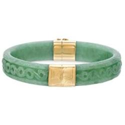 Regalia by Ulti Ramos 14K Yellow Gold Real Jade Hand Carved Bangle Bracelet