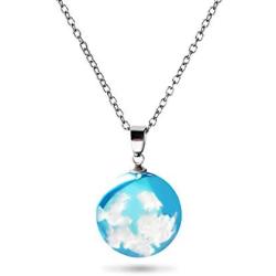 Ldurian Blue Sky Cloud Resin Necklace Transparent Resin Rould Ball Pendant Necklace for Women
