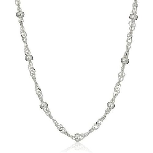 Amazon Essentials Sterling Silver Singapore Bead Chain Station Necklace