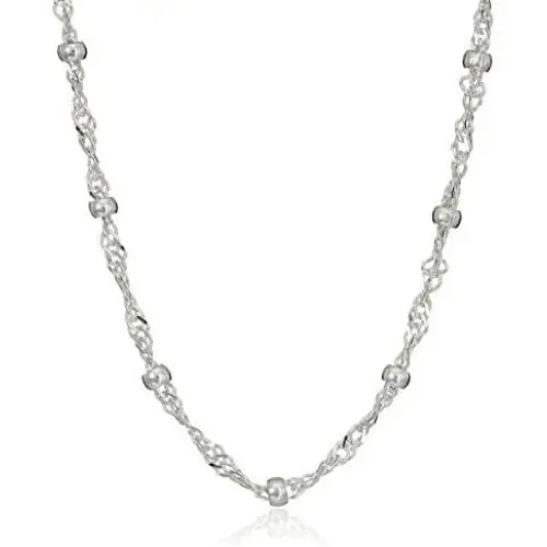 Amazon Essentials Sterling Silver Singapore Bead Chain Station Necklace Amazon Essentials Sterling Silver Singapore Bead Chain Station Necklace