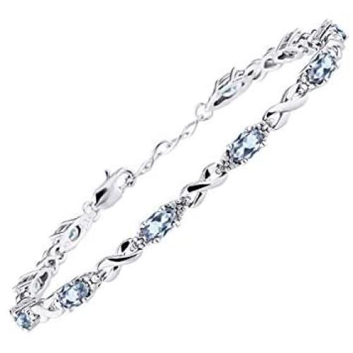 RYLOS Bracelets for Women 925 Silver XO Hugs & Kisses Tennis Bracelet Gemstone & Genuine Diamonds Adjustable to Fit 7''-8'' Wrist, 10 Gorgeous 6X4MM Jewelry for Women Friendship Bracelets