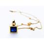 18K Gold Plated 925 Sterling Silver Womens Necklace. Blue Square.