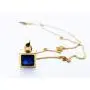 18K Gold Plated 925 Sterling Silver Womens Necklace. Blue Square.