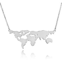 WUSUANED Stainless Steel World Map Necklace World Continents Jewelry Travel Gift for Women Men