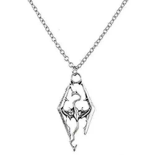 The Elder Scrolls SKYRIM Dragon Silvertone PENDANT/Necklace