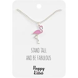 Happy Kisses Pink Flamingo Necklace with “Stand Tall and Be Fabulous” Message Card – Pendant for Women, Kids, and Girls for Mom, Wife or Girlfriend – Small Cute Pendant in Gold & Silver