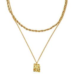 FAMARINE Gold Plated Choker Multi Layered Necklace for Women, Hammered Geometry Pendant Thick Chain Necklace for Women Teen Girls Fashion Jewelry Gift……