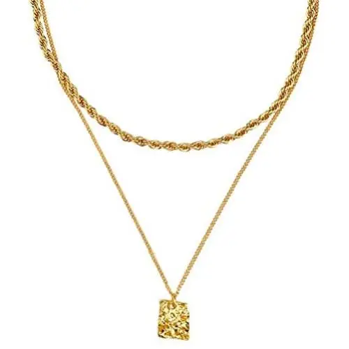 FAMARINE Gold Plated Choker Multi Layered Necklace for Women, Hammered Geometry Pendant Thick Chain Necklace for Women Teen Girls Fashion Jewelry Gift……
