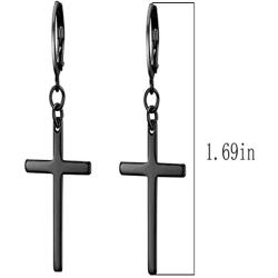 3 Pairs Cross Earrings for Men Women - Stainless Steel Hoop Dangle Drop Cross Earrings Silver Gold Black