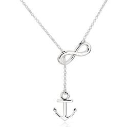 ELBLUVF Newest Stainless Steel Anchor Infinity Y Shaped Lariat Style Necklace 18inch for Women 3 Colors