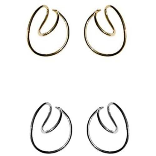 2Pairs Geometry Earring Ear Clip Gorgeous Hooping Ear Cuff Minimalist Hoop Earrings No Piercing Needed Womens Fake Helix Cartilage Earring for Women Girl Jewelry